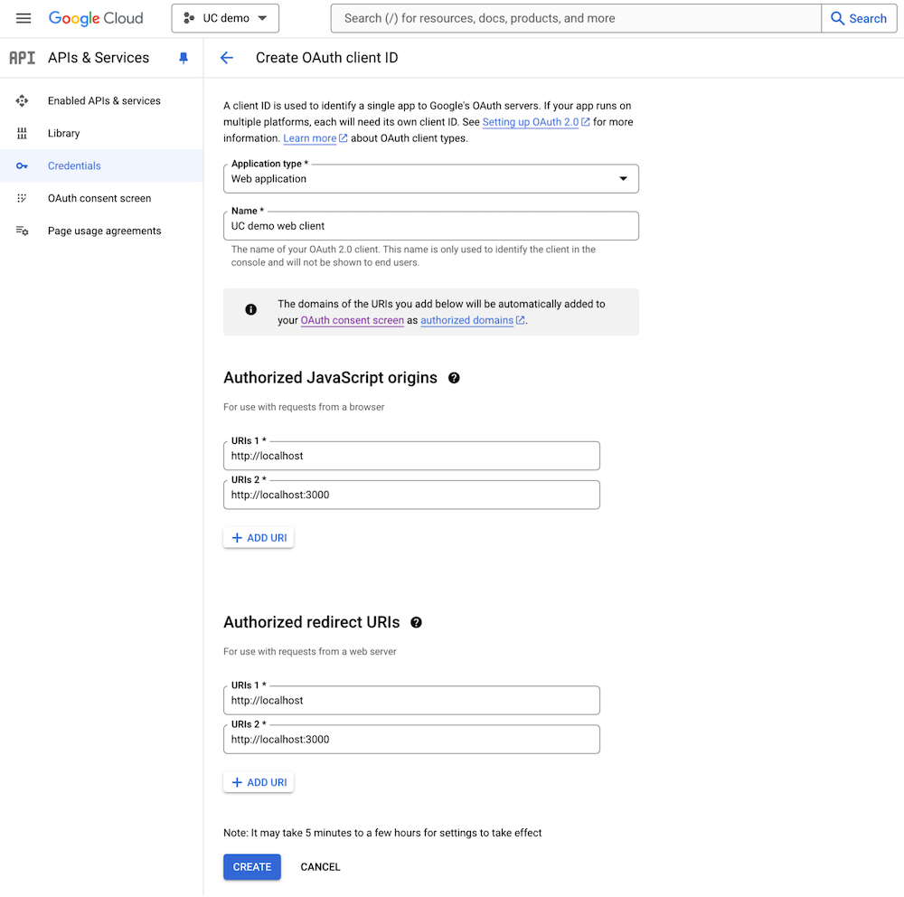 Google Console Create OAuth Client ID