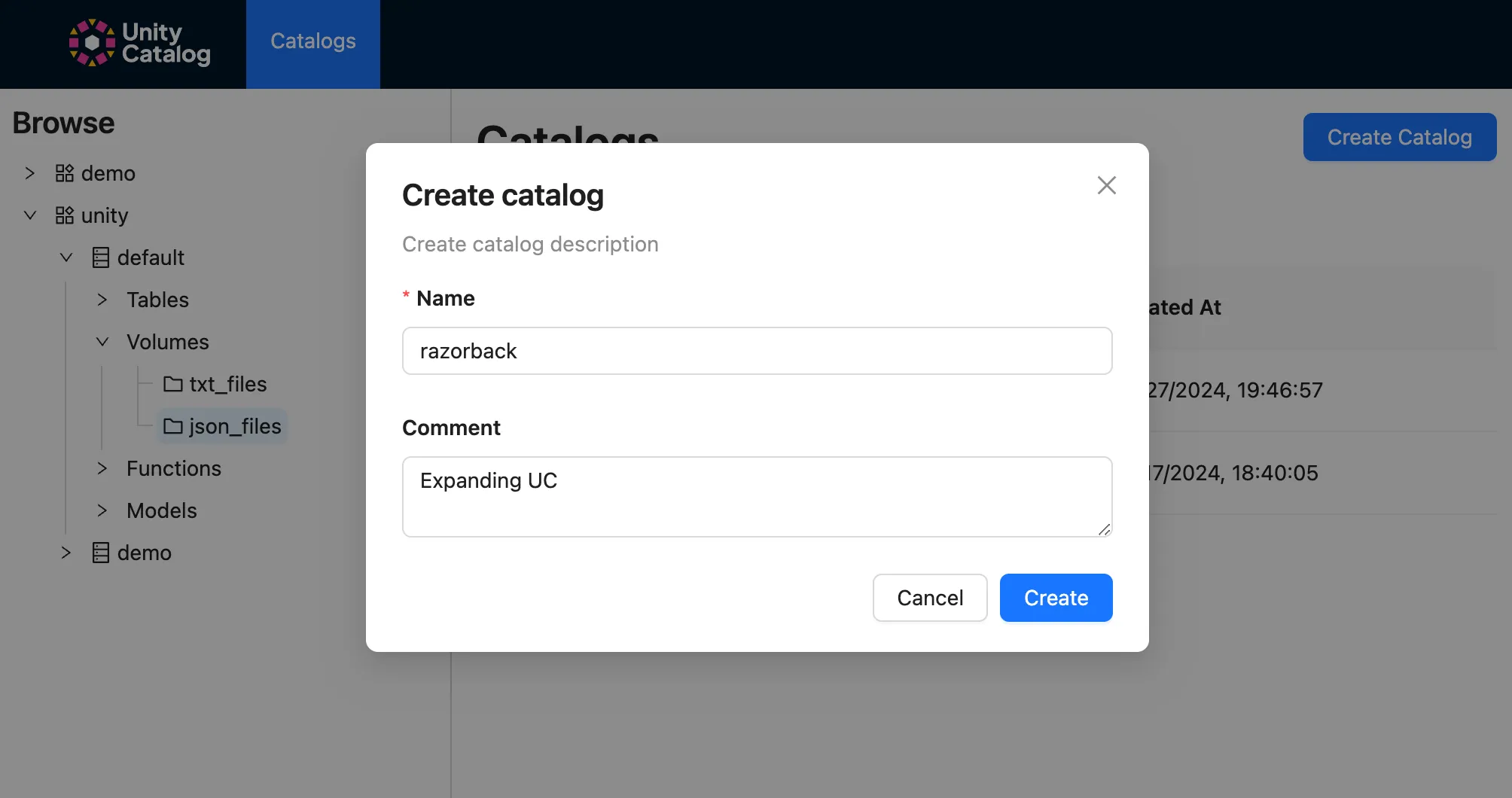 Unity Catalog Catalog Name Writing