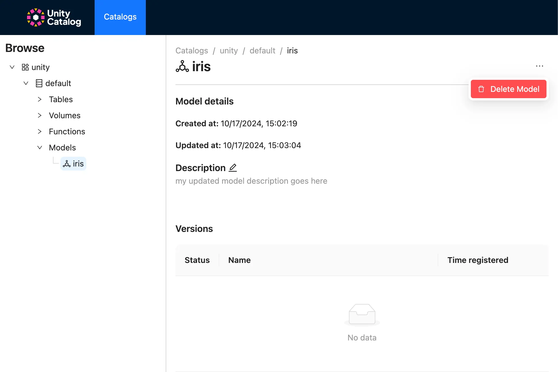 Deleting the Unity Catalog Model