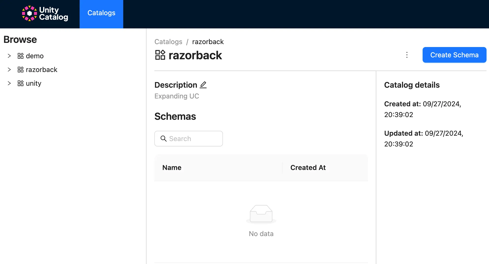 Unity catalog Schema Creation